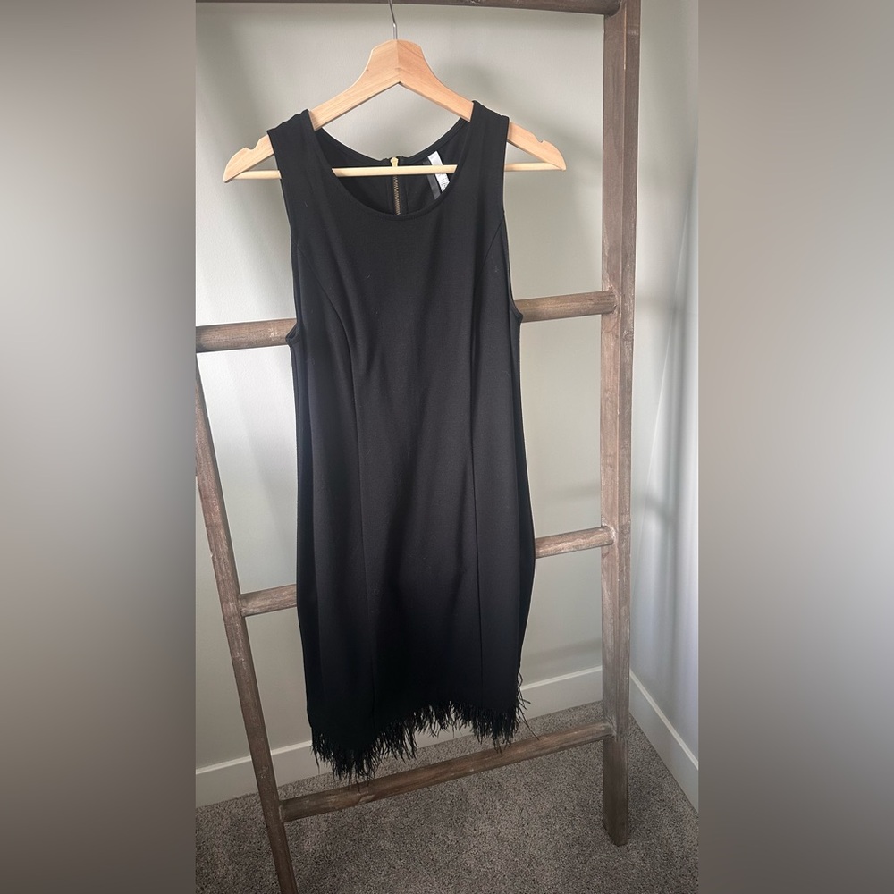 Kensie Black Feather Fringe Hem Dress